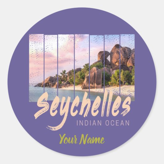 Seychellen -sunset souvenir in de Indische Oceaan Ronde Sticker (Voorkant)