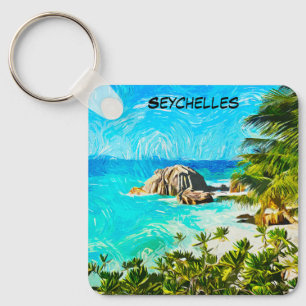 Seychellen Tropische Olie Schildering – Levendig E Sleutelhanger