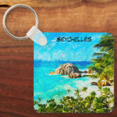 Seychellen Tropische Olie Schildering – Levendig E Sleutelhanger (Voorkant)