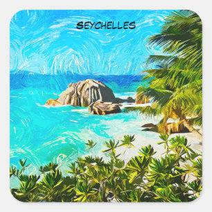 Seychellen Tropische Olie Schildering – Levendig E Vierkante Sticker