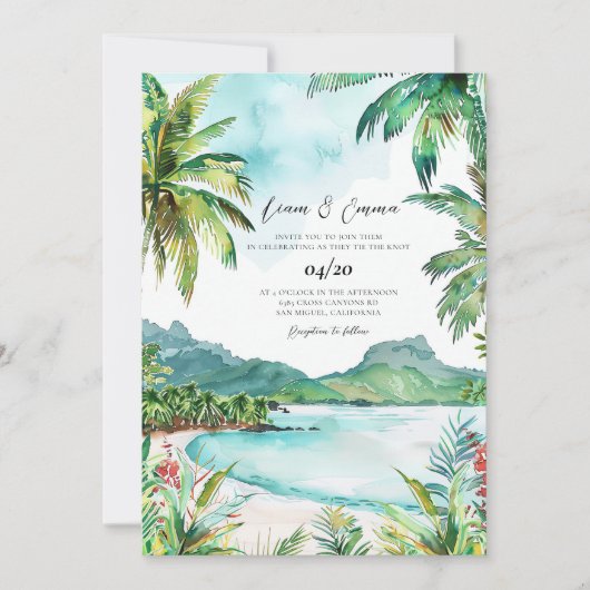 Seychellen waterverf bruiloft kaart (Voorkant)