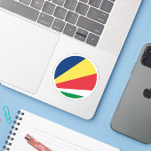 Seychelles Vlag Ronde Sticker (Laptop met iPhone)