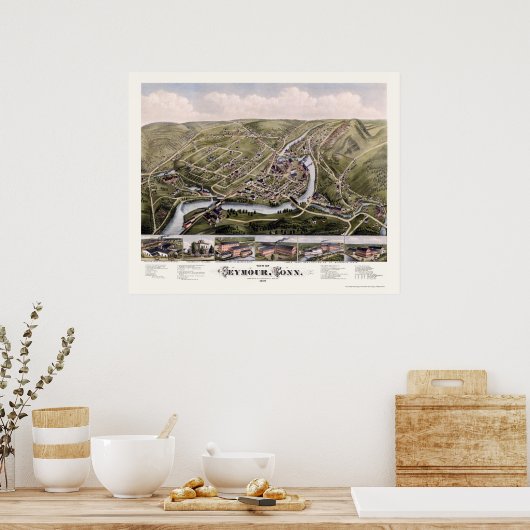 Seymour, CT Panoramic Map - 1879 Poster (Keuken)