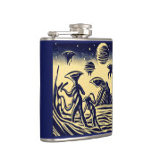 SF - Aliens op een vreemde planeet houtsnede 1 Heupfles (Rechts)