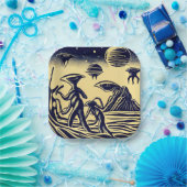 SF - Aliens op een vreemde planeet houtsnede 1 Papieren Bordje (Feest)