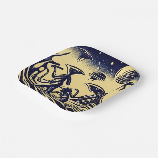 SF - Aliens op een vreemde planeet houtsnede 1 Papieren Bordje (Gebogen)