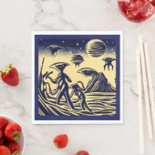 SF - Aliens op een vreemde planeet houtsnede 1 Servet (Insitu)