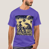 SF - Aliens op een vreemde planeet houtsnede 1 T-shirt (Voorkant)