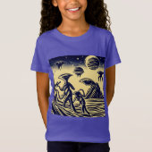 SF - Aliens op een vreemde planeet houtsnede 1 T-shirt (Voorkant)