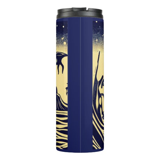 SF - Aliens op een vreemde planeet houtsnede 1 Thermosbeker (Achterkant)