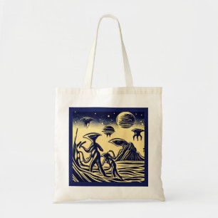 SF - Aliens op een vreemde planeet houtsnede 1 Tote Bag