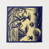 SF - Aliens op een vreemde planeet houtsnede 1 Wandkleed (Voorkant (horizontaal))