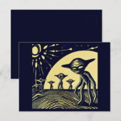 SF - Aliens op een vreemde planeet houtsnede 2 Briefkaart (Voorkant / Achterkant)