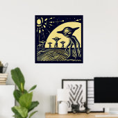 SF - Aliens op een vreemde planeet houtsnede 2 Poster (Thuiskantoor)