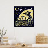SF - Aliens op een vreemde planeet houtsnede 2 Poster (Keuken)