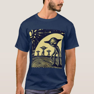 SF - Aliens op een vreemde planeet houtsnede 2 T-shirt