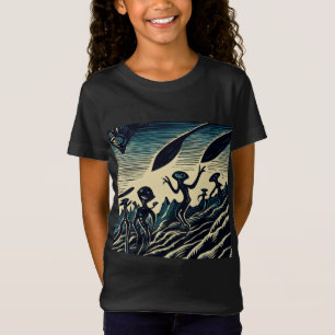 SF - Aliens op een vreemde planeet houtsnede 3 T-shirt