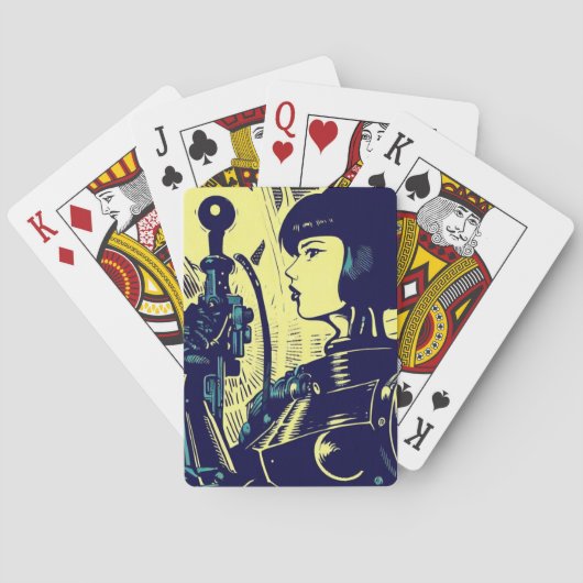 SF Anime Hero - Houtsnede (3) Pokerkaarten (Achterkant)