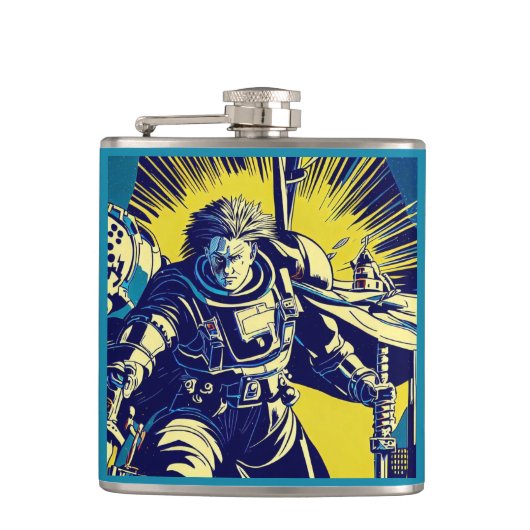 SF - Anime Hero Woodcut 1 Heupfles (Voorkant)