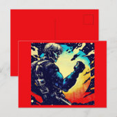 SF - Anime Hero Woodcut 2 Briefkaart (Voorkant / Achterkant)