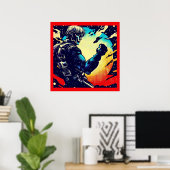 SF - Anime Hero Woodcut 2 Poster (Thuiskantoor)
