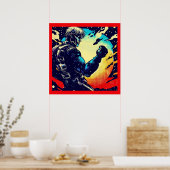 SF - Anime Hero Woodcut 2 Poster (Keuken)