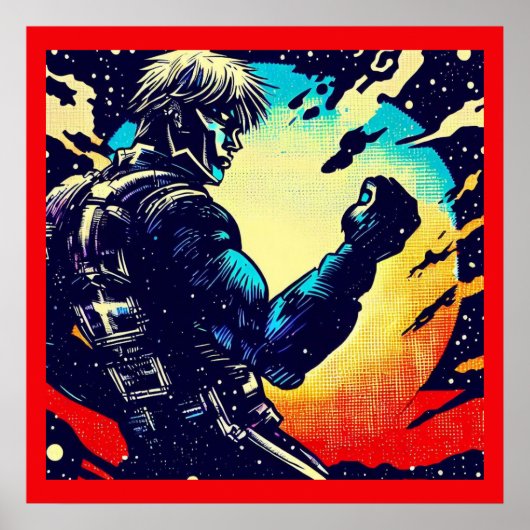 SF - Anime Hero Woodcut 2 Poster (Voorkant)