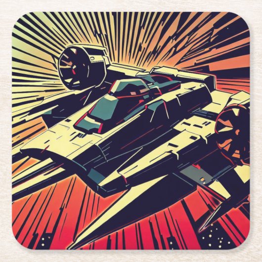 SF - Anime Starfighter Woodcut 1 Kartonnen Onderzetters (Voorkant)
