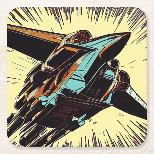SF - Anime Starfighter Woodcut 3 Kartonnen Onderzetters (Voorkant)