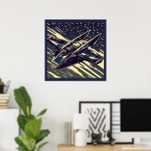 SF - Anime Starfighter Woodcut 4 Poster (Thuiskantoor)