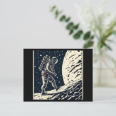 SF - Astronaut op Spacewalk Woodcut 1 Briefkaart (Staand voorkant)
