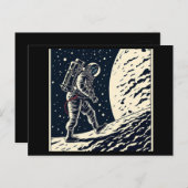 SF - Astronaut op Spacewalk Woodcut 1 Briefkaart (Voorkant / Achterkant)