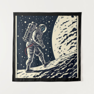 SF - Astronaut op Spacewalk Woodcut 1 Wandkleed