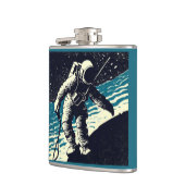 SF - Astronaut op Spacewalk Woodcut 2 Heupfles (Links)