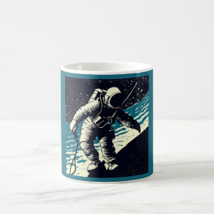 SF - Astronaut op Spacewalk Woodcut 2 Koffiemok