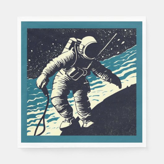 SF - Astronaut op Spacewalk Woodcut 2 Servet (Voorkant)