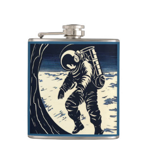 SF - Astronaut op Spacewalk Woodcut 3 Heupfles