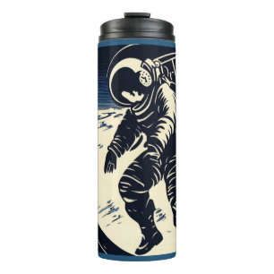 SF - Astronaut op Spacewalk Woodcut 3 Thermosbeker