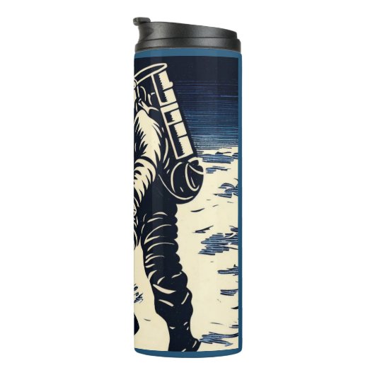 SF - Astronaut op Spacewalk Woodcut 3 Thermosbeker (Geroteerd rechts)