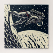 SF Astronauten op ruimtewandeling - houtsnede (1) Legpuzzel (Horizontaal)