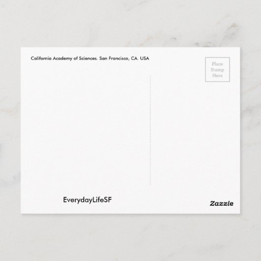 SF California Academy of Sciences Briefkaart (Achterkant)