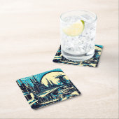 SF Futuristische City Woodcut 3 Kartonnen Onderzetters (Insitu)