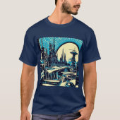 SF Futuristische City Woodcut 3 T-shirt (Voorkant)