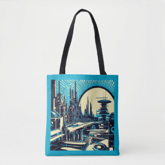 SF Futuristische City Woodcut 3 Tote Bag
