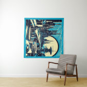 SF Futuristische City Woodcut 3 Wandkleed (In Situ (horizontaal))