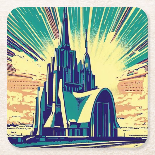 SF Futuristische Kerk 3 Kartonnen Onderzetters (Voorkant)