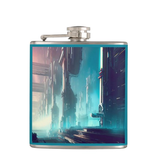 SF Futuristische Stad 1 Heupfles (Voorkant)