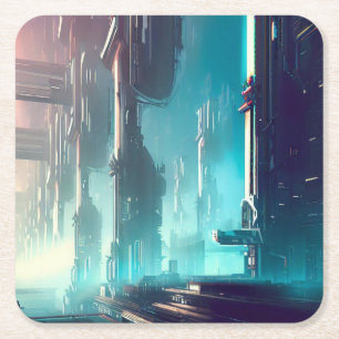 SF Futuristische Stad 1 Kartonnen Onderzetters