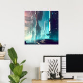 SF Futuristische Stad 1 Poster (Thuiskantoor)