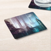 SF Futuristische Stad 2 Kartonnen Onderzetters (Schuin)